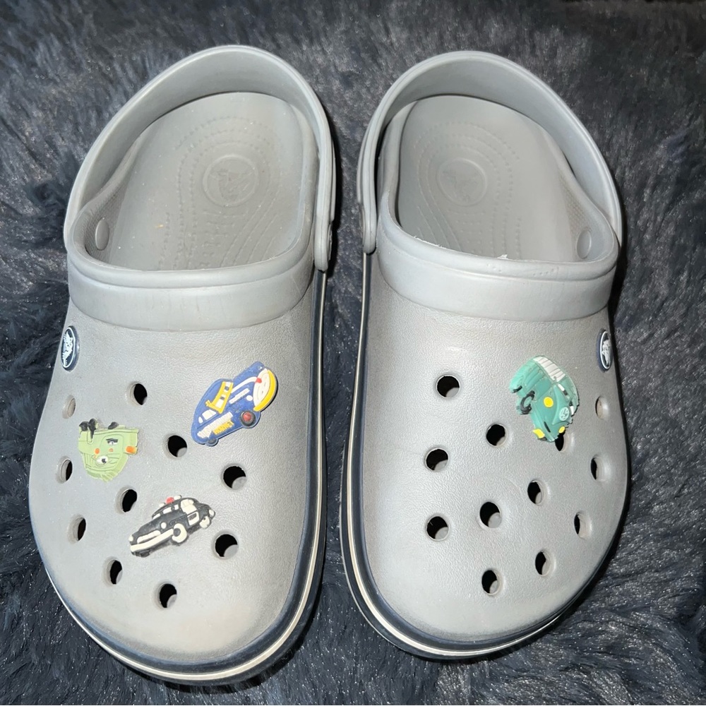 Kids Crocband Clog Crocs Gray and Navy Blue J3 with cars jibblets